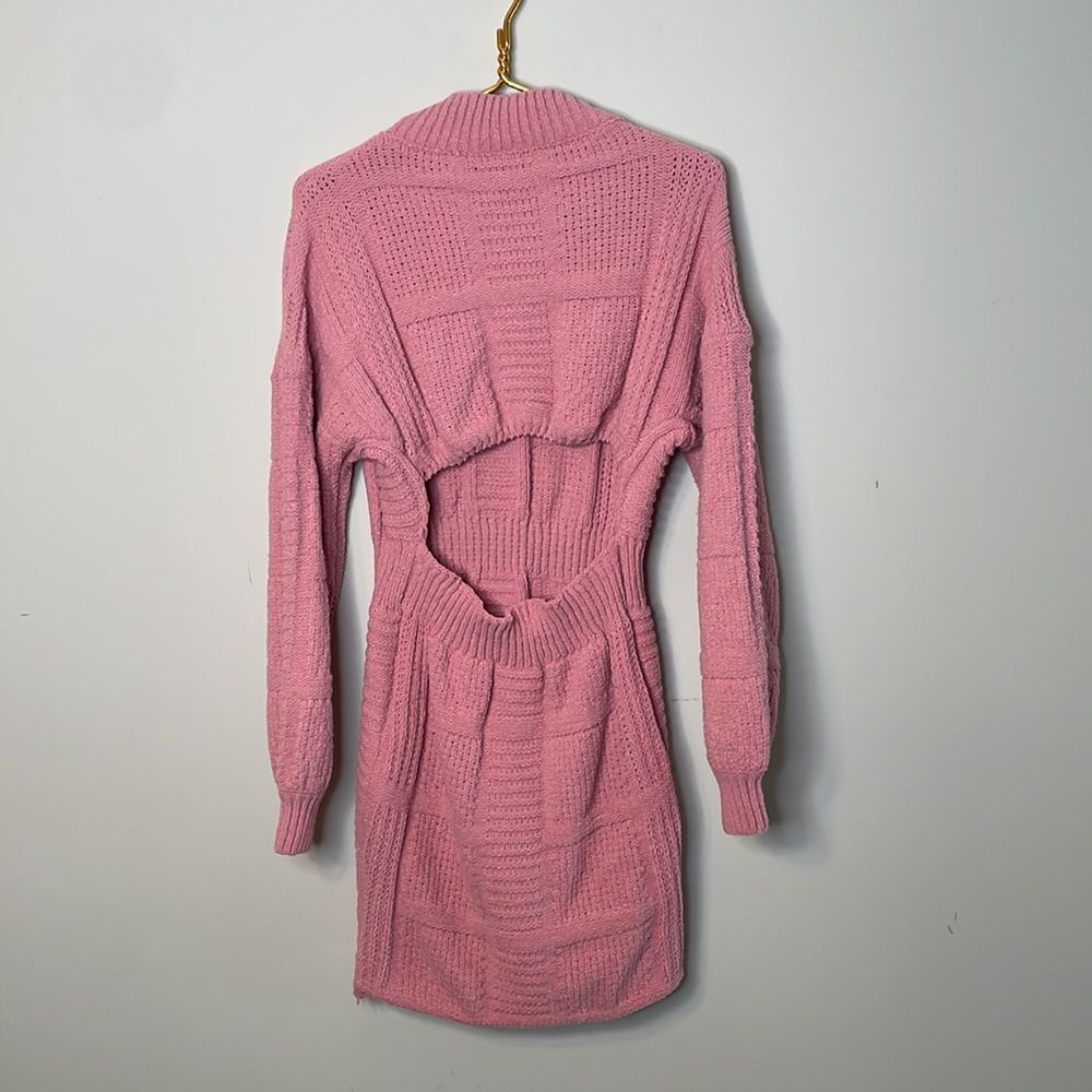 Lulus Patchwork It Rose Pink Cable Knit Cutout Sw… - image 9